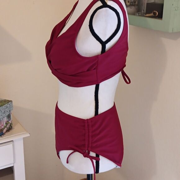 Beachsissi Red Two Piece Swimsuit. Coastal. Beachy. - Picture 6 of 13